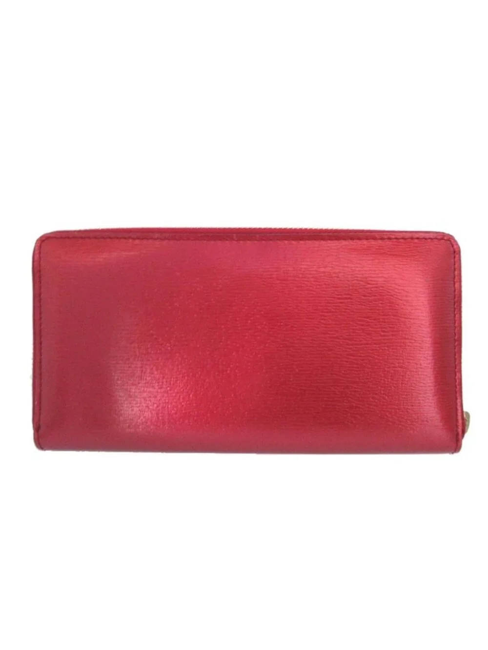 Gucci Interlocking G Lovely Heart Leather Metallic Red Zip Around Wallet